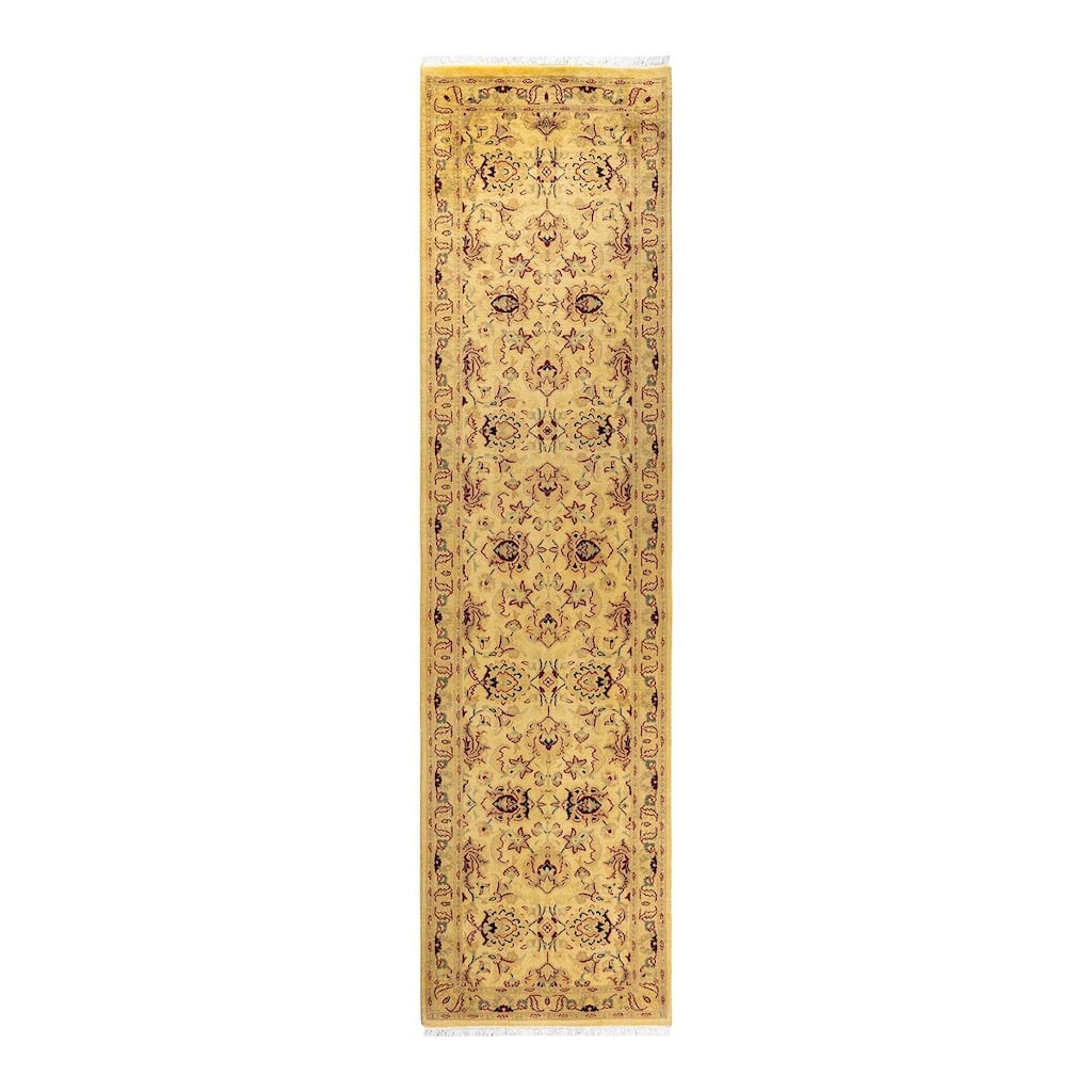 Overton Hand Knotted Wool Vintage Inspired Modern Contemporary Overdyed Yellow Runner Rug - 2' 7" x 10' 1"