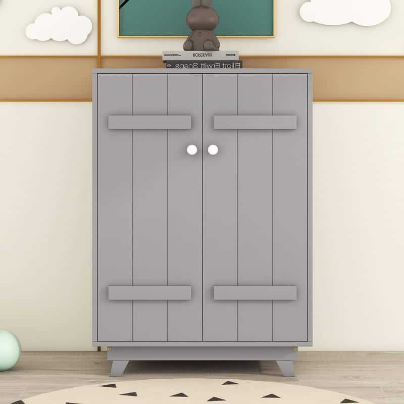 Wooden Wardrobe Cabinet,Storage Armoires with Hanging Rod,Doors,for Kids - Grey