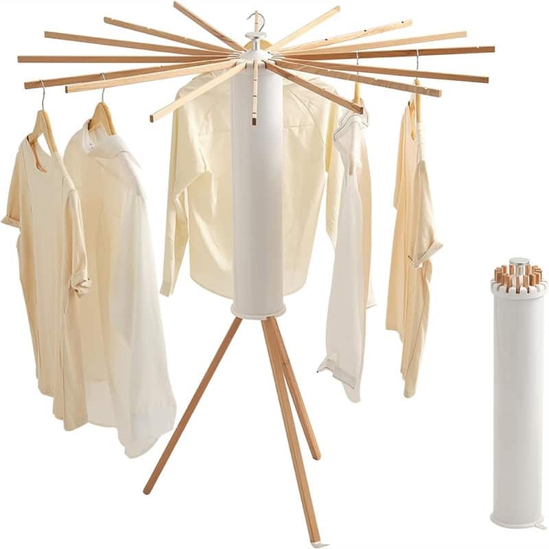 Drying Rack Clothing,Clothes Drying Rack Foldable Portable - 35.4"D x 35.4"W x 37.8"H - Wooden+white