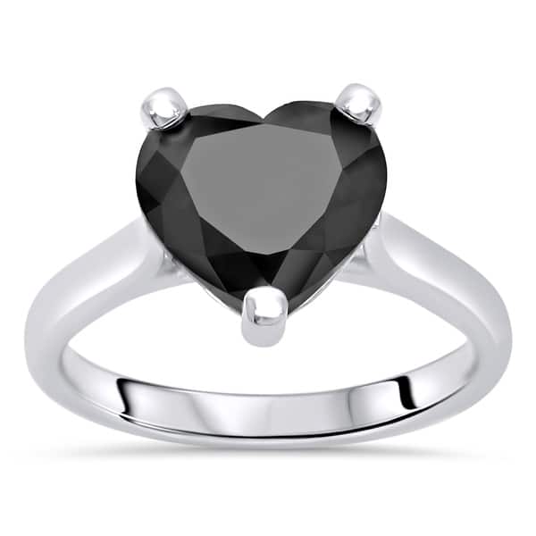 14k White Gold 3 1 10ct Black Heart Shape Diamond Engagement Ring Overstock
