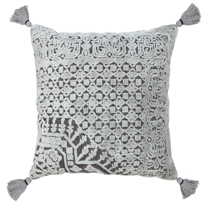 Sevita Gray Traditional Textured Geometric Throw Pillow