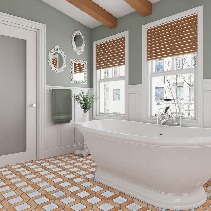 Merola Tile Picket Arendel Terra with White Square 14-5/8" x 22-1/2" Porcelain Floor and Wall Tile