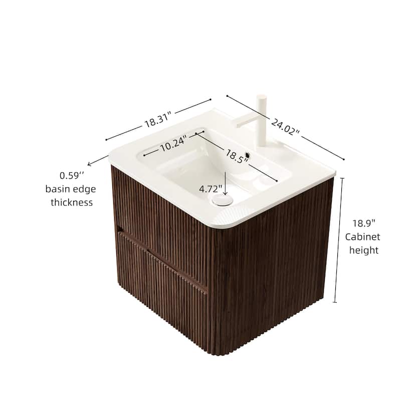 Floating Stripe Bathroom Vanity with Ceramic Sink