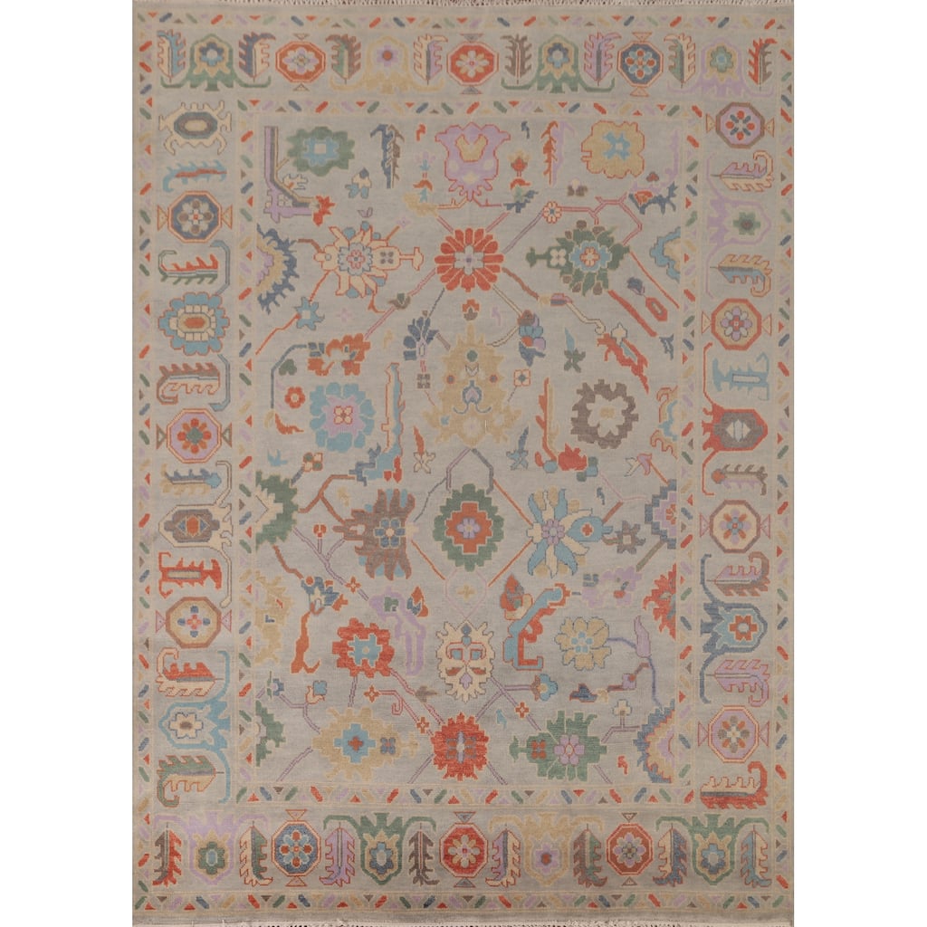 Oushak Area Rug Handmade Transitional Grey Wool Carpet - 7'10"x 9'11"