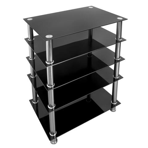 Mount-It! Tempered Glass AV Component Media Stand, Audio Tower and Media Center with 5 Shelves - Black