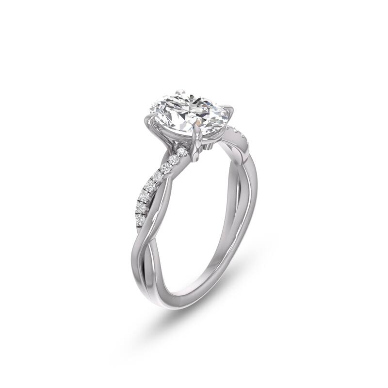 Marquee Agatha Twisted Pave Ring with IGI Certified 2 Carat Lab-Grown Oval Shape Diamond in 14K White Gold