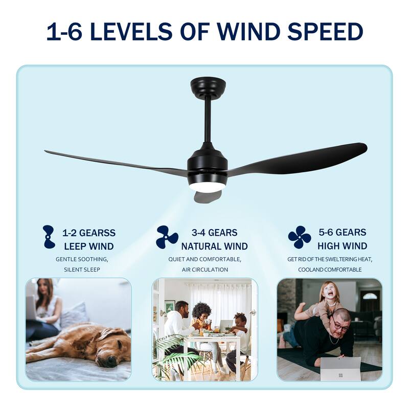 52" Ceiling Fan with Lights Quiet DC Motor 3 ABS Blade Ceiling Fans 6 Speed Levels,Reversible Ceiling Fan