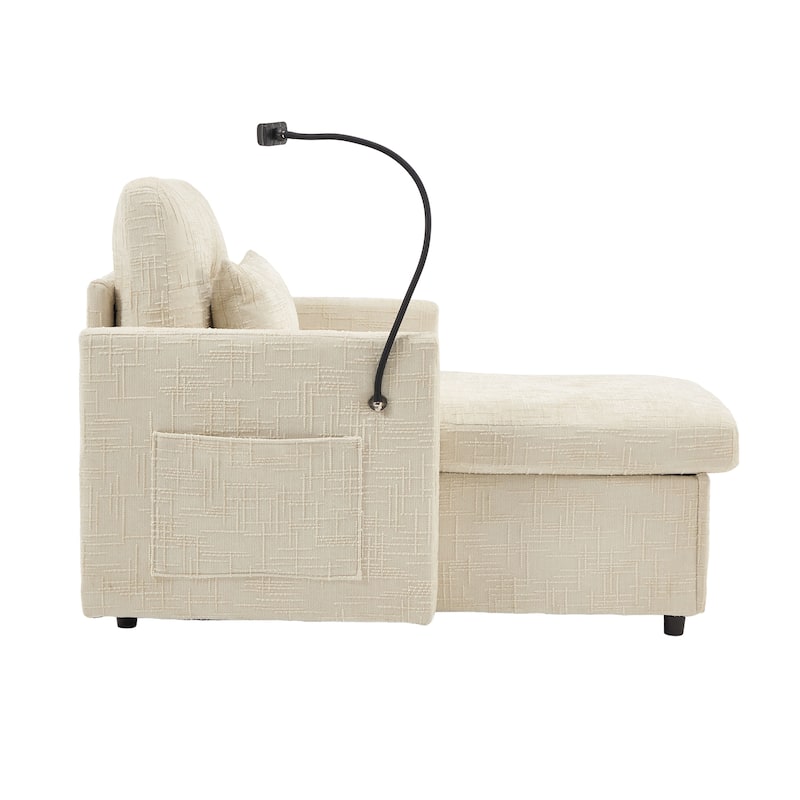Multifunctional Lazy Person Sofa Recliner,Storage Backrest With Cell Phone Bracket Chenille Single Leisure Chair