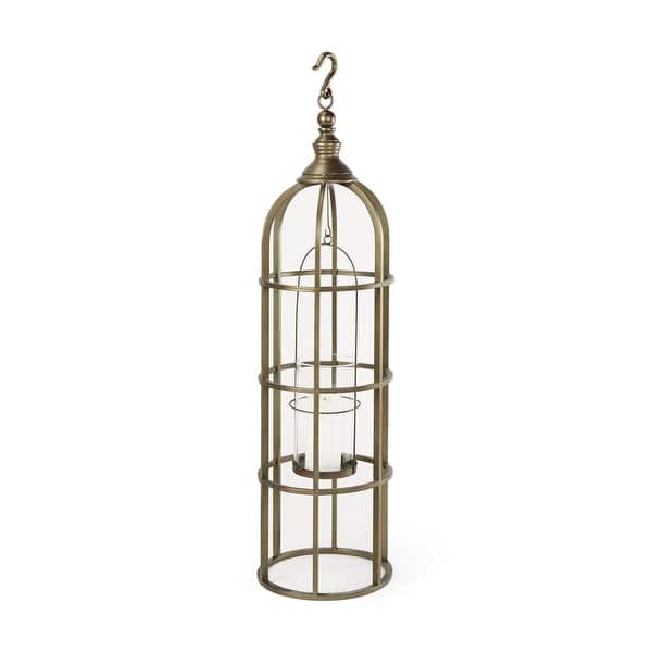 slide 5 of 7, Gerson I Large Cage-Style Gold Metal Candle Holder Lantern Gold
