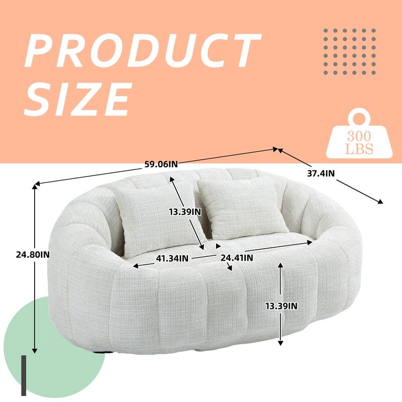 HOMEFUN Chenille Upholstered Durable Comfort Lounger High Back Bean Bag Loveseat Sofa