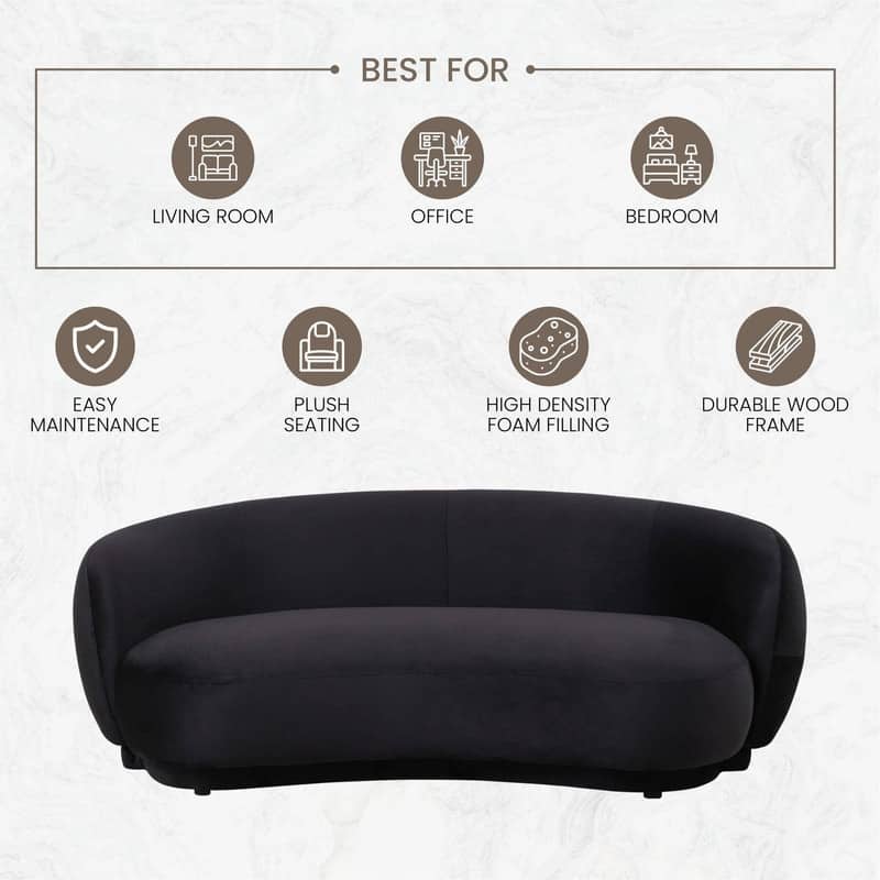 Faze 3 Seater Velvet Upholstered Solid Wood Frame Sofa with Plush Foam Cushions, No Assembly for Living Room, Home Office, Bed