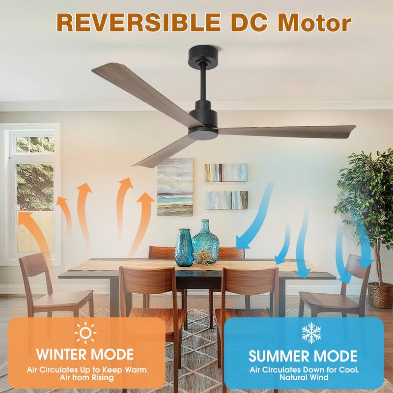52" Matte Black Industrial Reversible DC Motor Ceiling Fan - 52" L x 52" W x 11.6" H