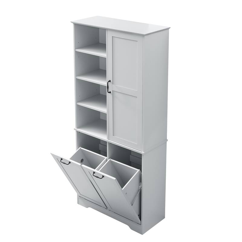 Bathroom Cabinet with Doors and Drawers,Tilt-Out Laundry Hamper,Multiple Space,Freestanding Style,Open Shelve, Adjustable Shelf