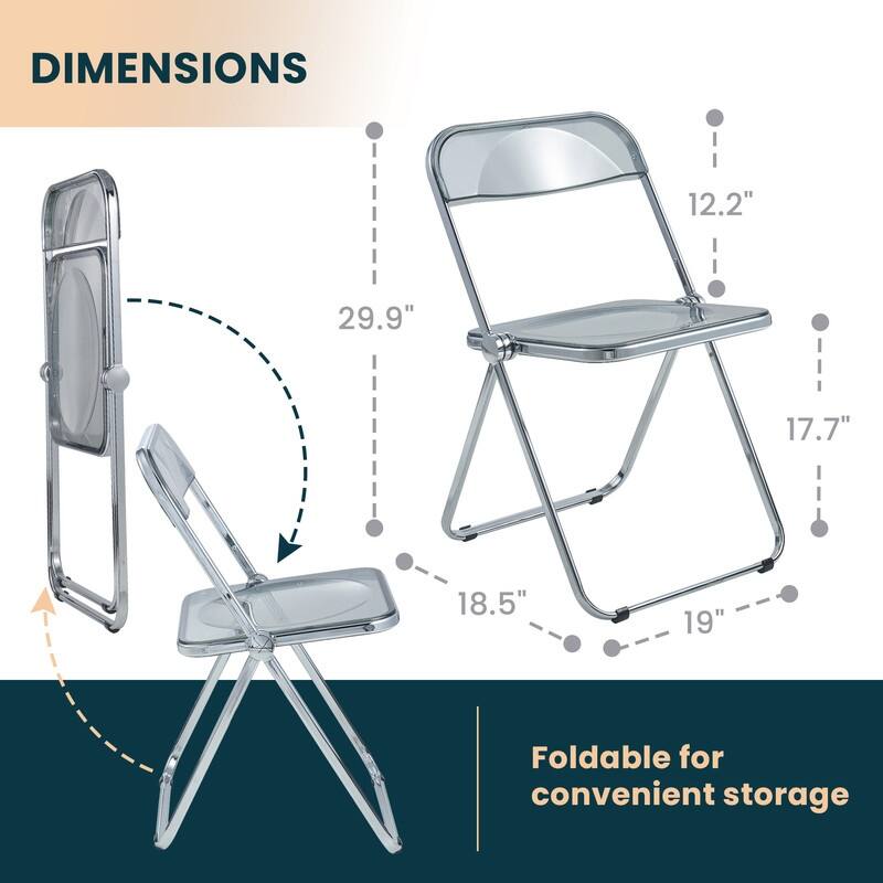 Lawrence Modern Foldable Acrylic Folding Chair with Accent Chrome Frame and Transparent Design for Home Living or Dining Room