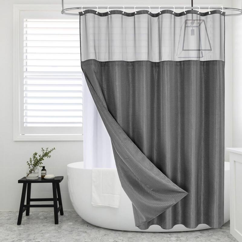 Extra Long 72x81 Shower Curtain Set with Snap-in Liner, Charcoal Grey
