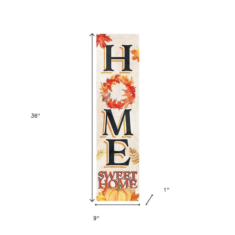 HomeRoots 36" Black Off White And Orange Solid Wood Home Sweet Leaves Porch Sign