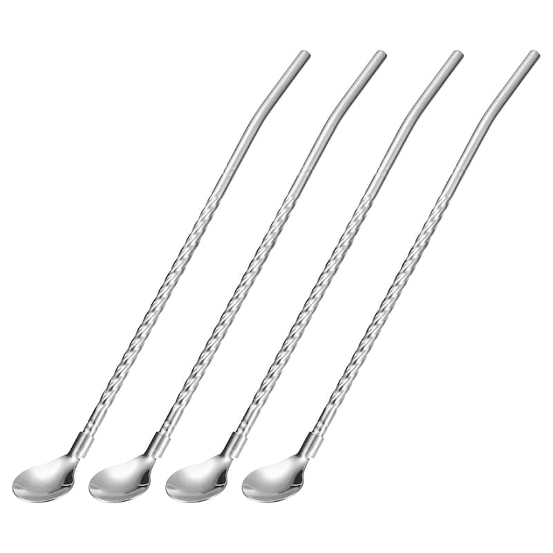4Pcs 8.6" Stainless Steel Spoon Straws Reusable Twist Handle Spoon