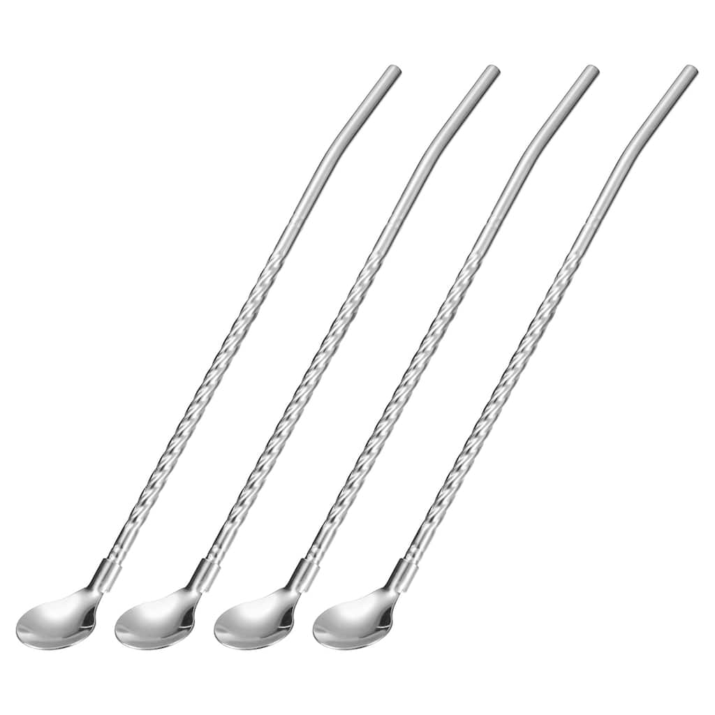 4Pcs 8.6" Stainless Steel Spoon Straws Reusable Twist Handle Spoon