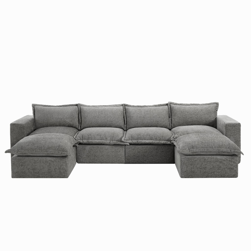 Chenille No Assembly Modular Sectional Sofa Cloud Couch with Ottoman