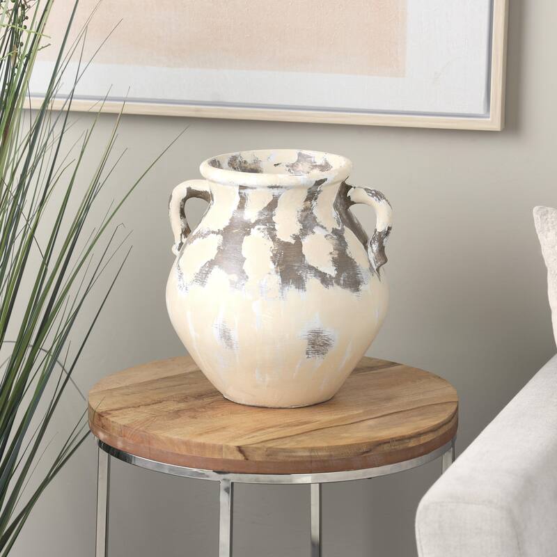 Ceramic Antique Style Pot Decorative Vase with Curved Handles - Cream - Roche River Decor