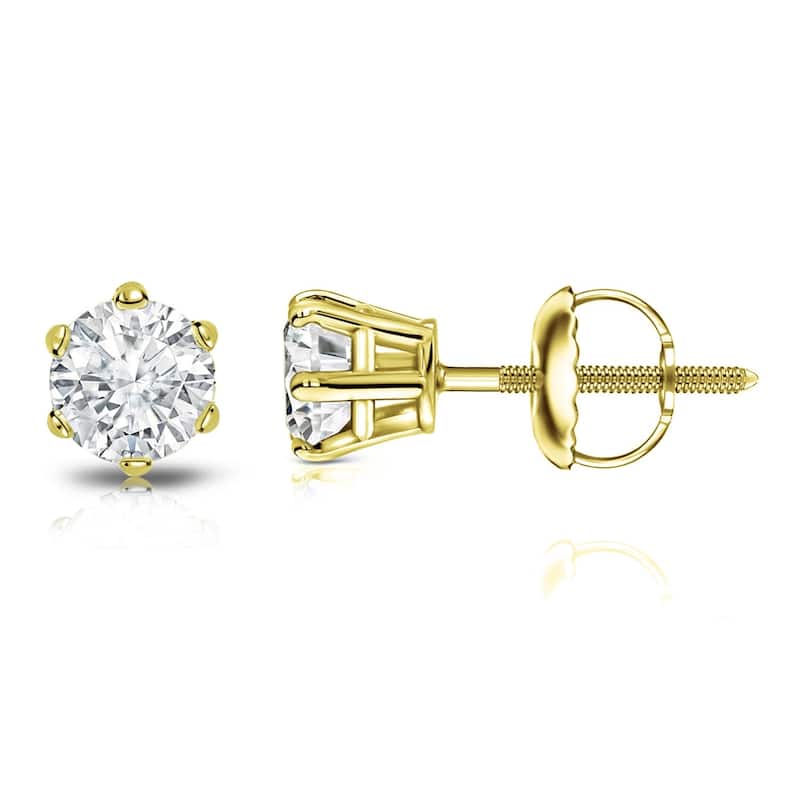 Auriya 14k Gold 3/4ctw Round Diamond Stud Earrings 6-Prong (I-J, I1-I2) - Yellow