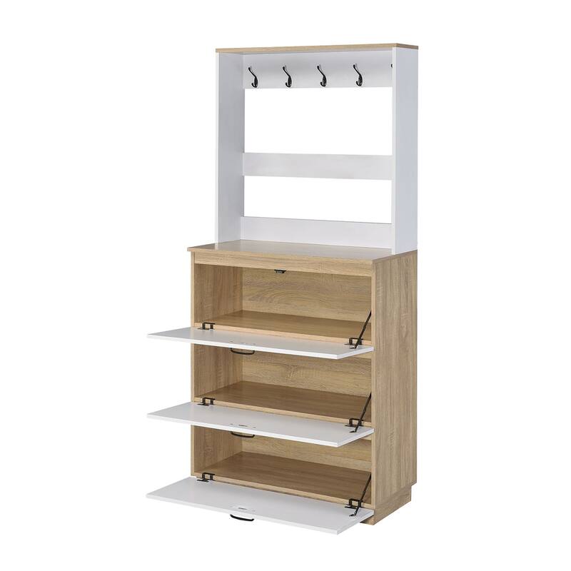 Bruner Light Oak and White Shoe Cabinet with Drop Down Drawer