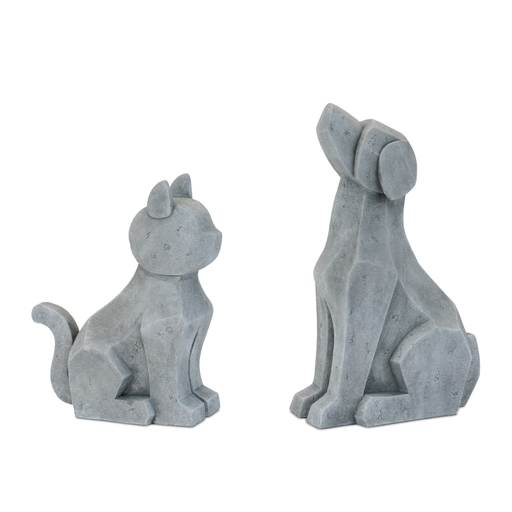 Sitting Dog and Cat Statue Decorations - 14" - Gray - Set of 2
