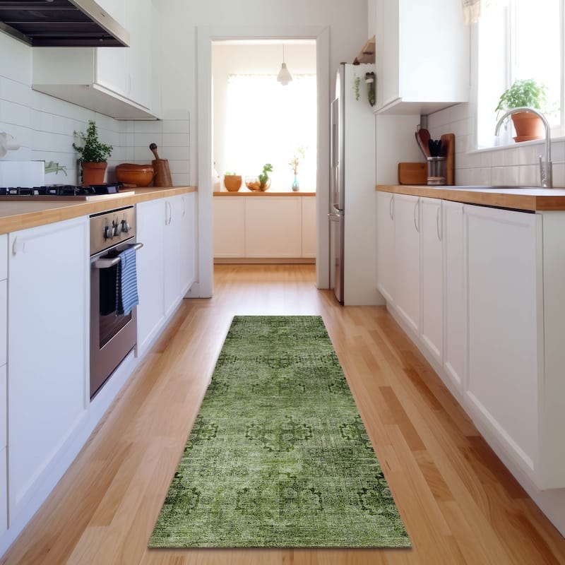 Premium Washable Super Soft Boho Modern Mayfield Rug - Olive - 2' 3" x 7' 6" - Runner