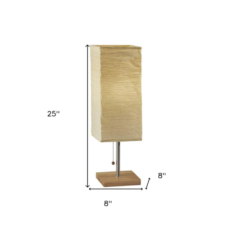 Solid Wood Base Table Lamp with Paper Square Shade and Pull Chain - 8” x 8” x 25” (D x W x H)