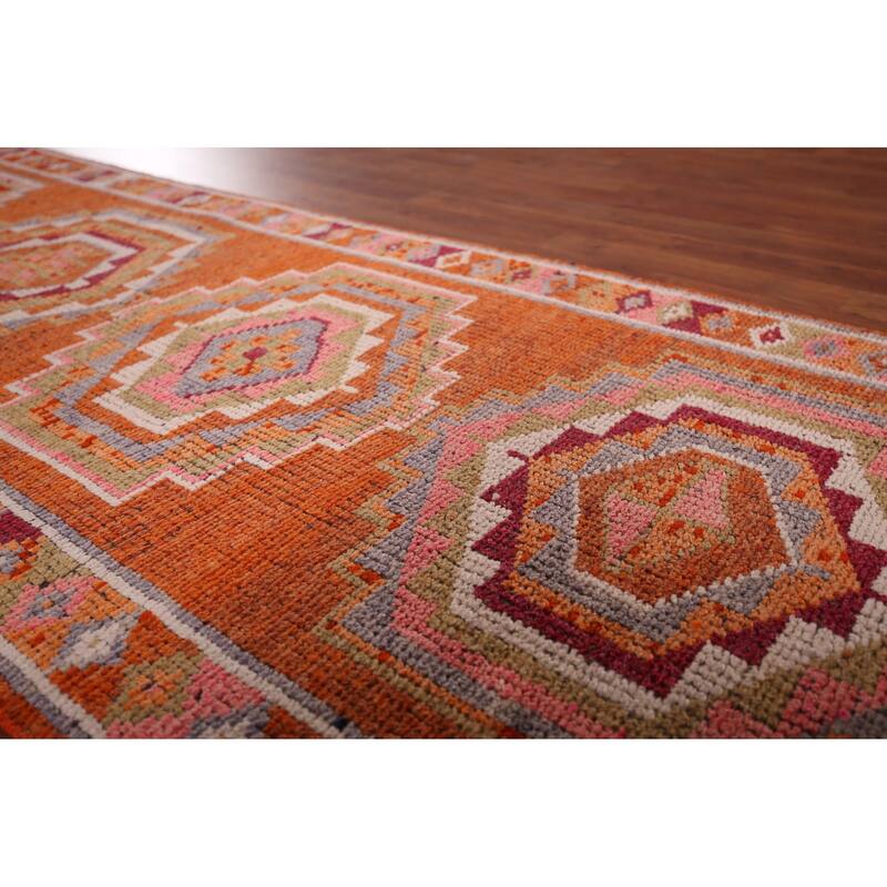 Oushak Turkish Vintage Runner Rug Hand-Knotted Foyer Wool Carpet - 2'11"x 12'10"