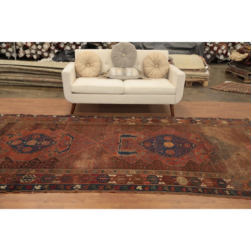 Hand Knotted Oriental 100% Wool Carpet Traditional Geometric Brown Afshar Area Rug - 11' 5'' X 5' 6''