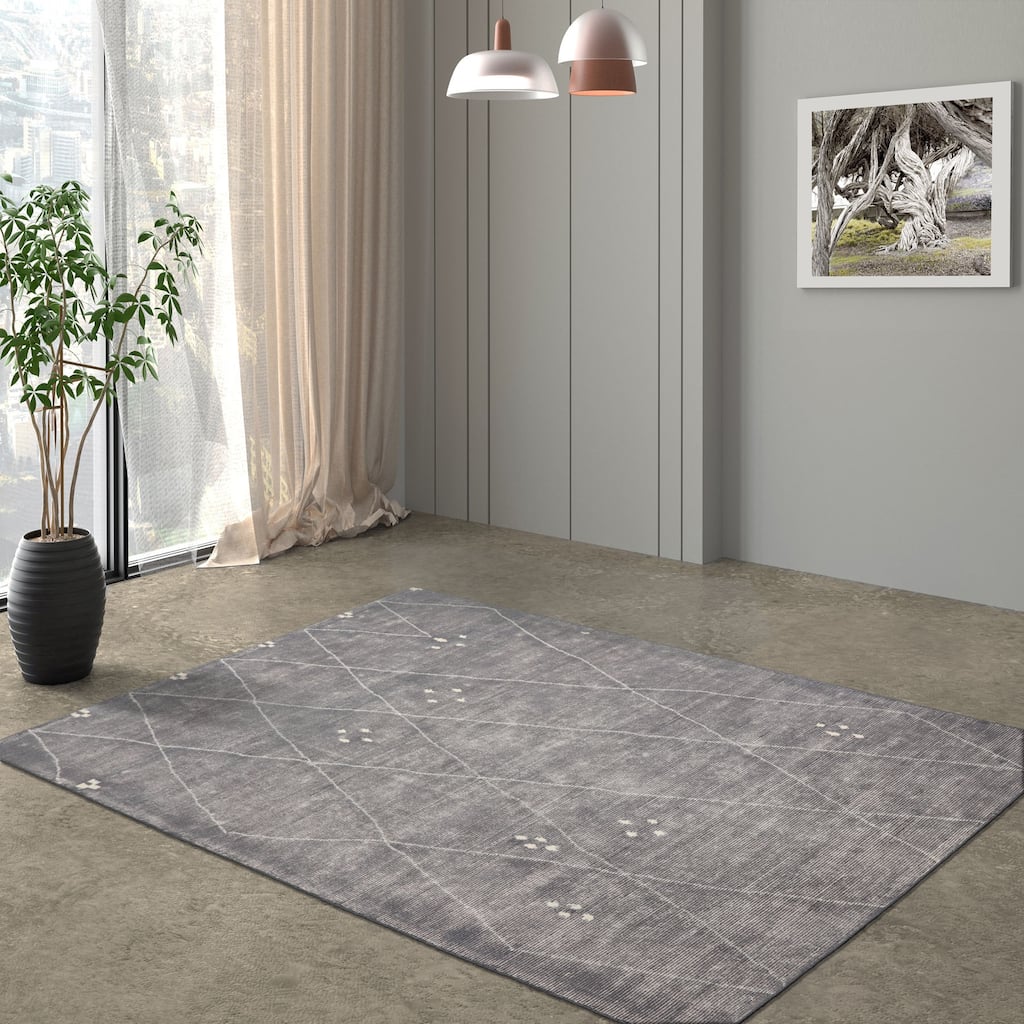 LoomBloom Gray Hand Woven Moroccan Wool Contemporary Oriental Area Rug - 5' 3'' x 7' 7''