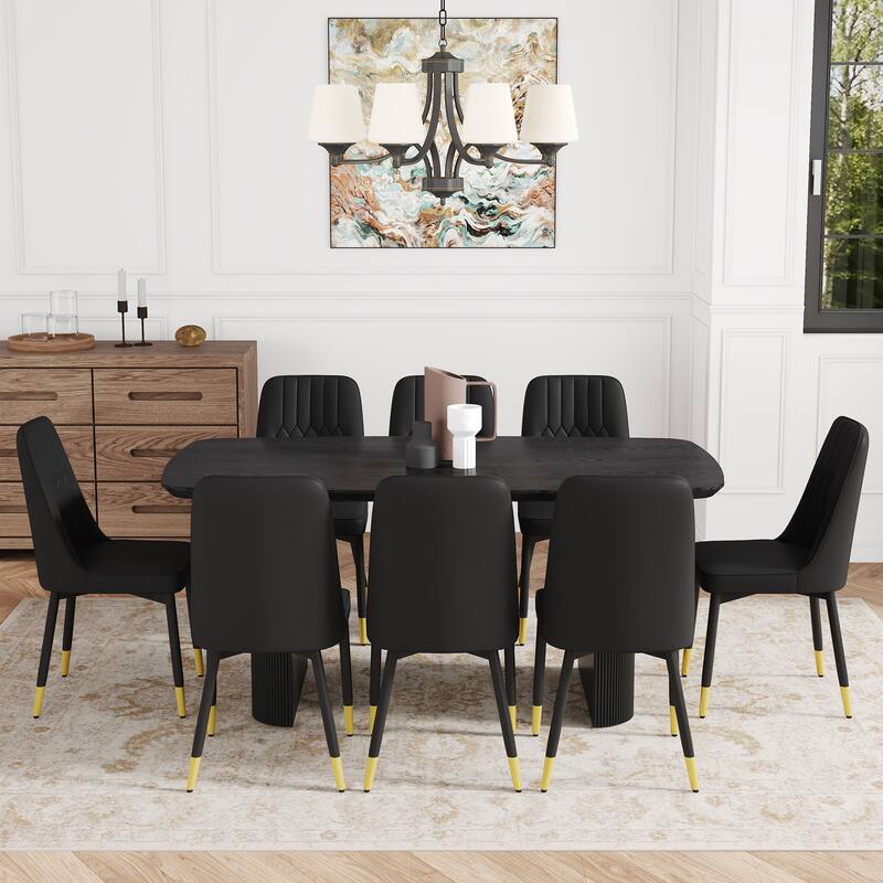 Simple Ergonomic Leather Dining Chairs Dining Table, Side Chairs with Metal Legs, Table & Chairs Set - Black