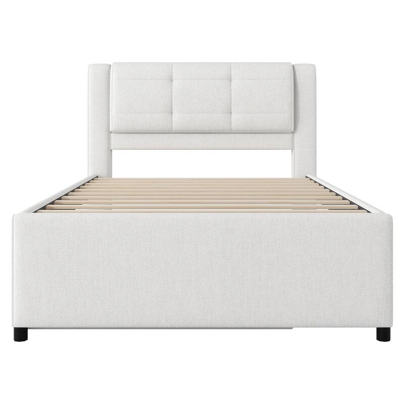 Full Size Upholstered Platform Bed with Multifunctional Trundle, Trundle Can Be Flat or Elevated, No Box Spring Required