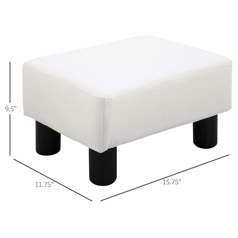 HOMCOM Modern Faux Leather Upholstered Rectangular Ottoman Footrest with Padded Foam Seat and Plastic Legs, Bright White