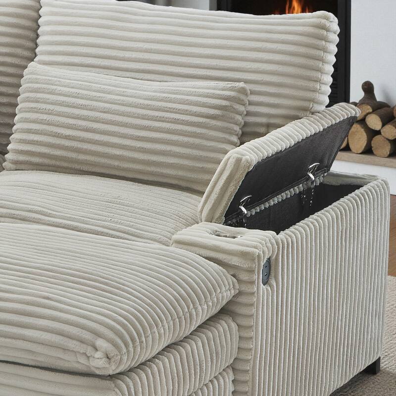70.9" Convertible Loveseat Sofa Bed with Storage, 2 Ottomans, 4 USB Ports and Cup Holders, Corduroy Sectional for Living Room
