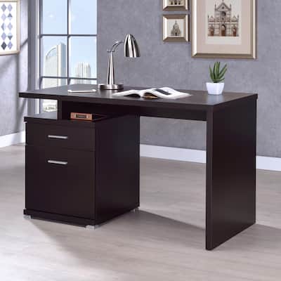 Modern Design Cappuccino Home Office Computer Writing Desk with Filing Drawers