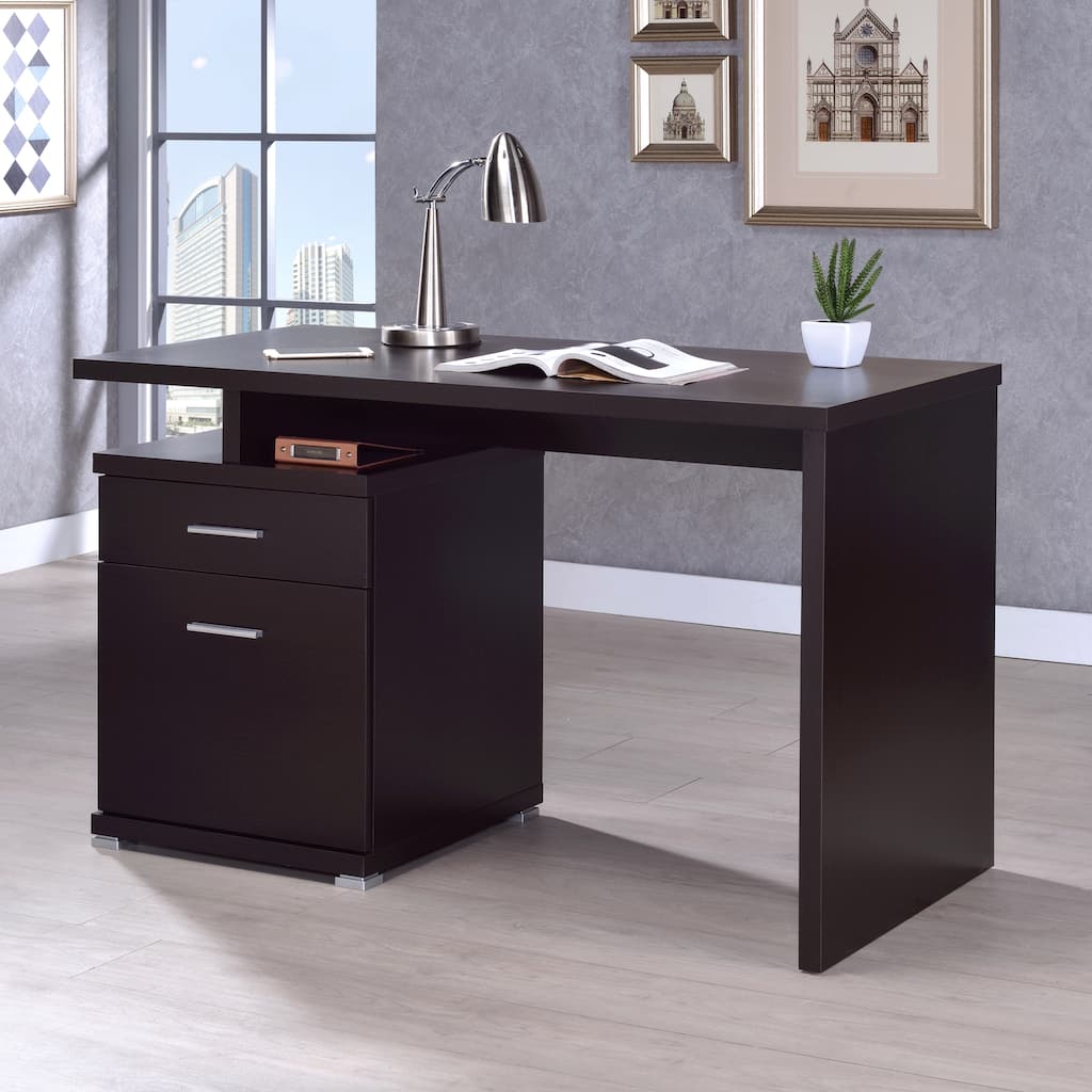 Modern Design Cappuccino Home Office Computer Writing Desk with Filing Drawers