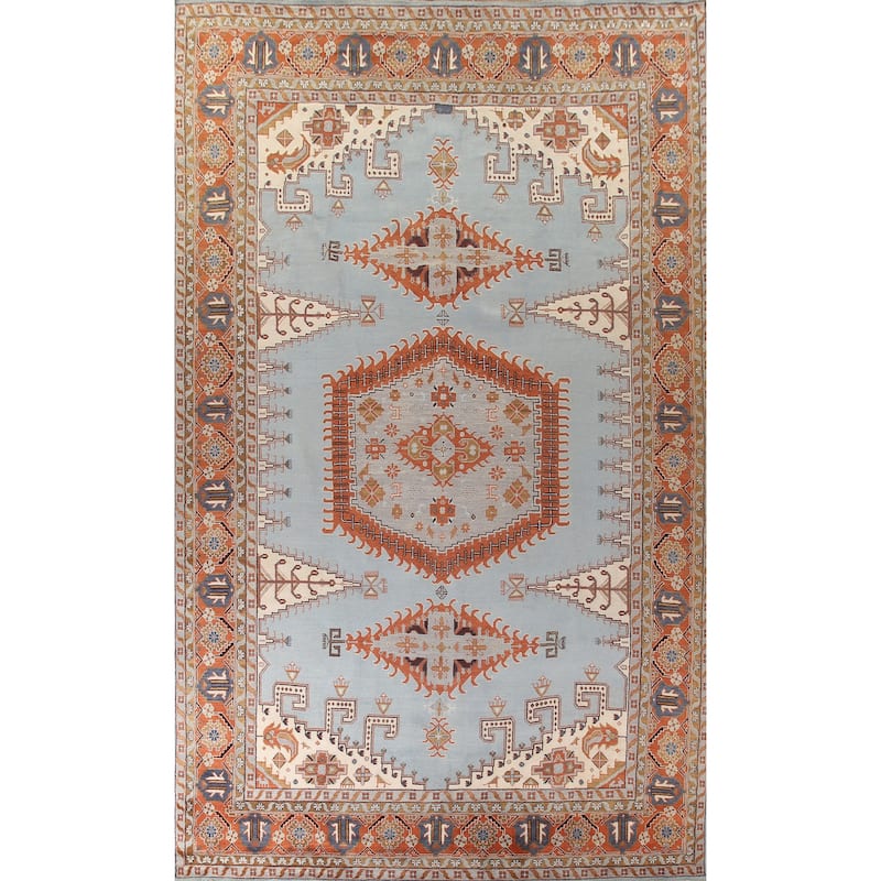 Light Blue Heriz Serapi Oriental Large Area Rug Wool Carpet - 11'3" x 17'10"