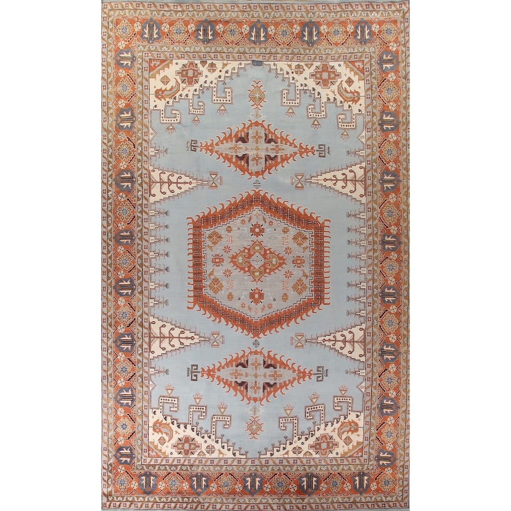 Light Blue Heriz Serapi Oriental Large Area Rug Wool Carpet - 11'3" x 17'10"