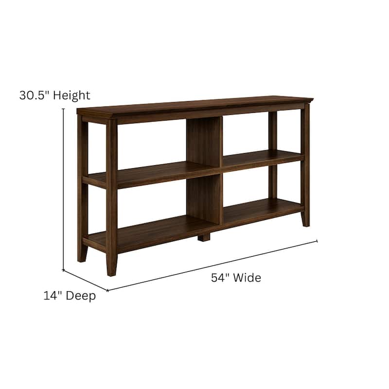 Edenton Wide Low 54"W Bookcase with 2 Shelves, Walnut