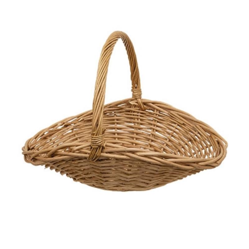 Set of 2 Natural Willow Flower Gathering Baskets with 1 Arched Handle and Wood Finish - 10.5" H x 14.75" W x 11" D