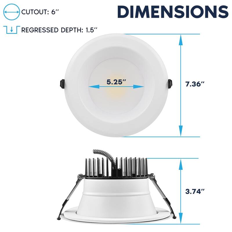 LUXRITE 6 Inch Commercial LED Recessed Light J-Box 5CCT 30/40/50W Dimmable 3000/4000/5000LM 120-277V Wet Rated 4 Pack