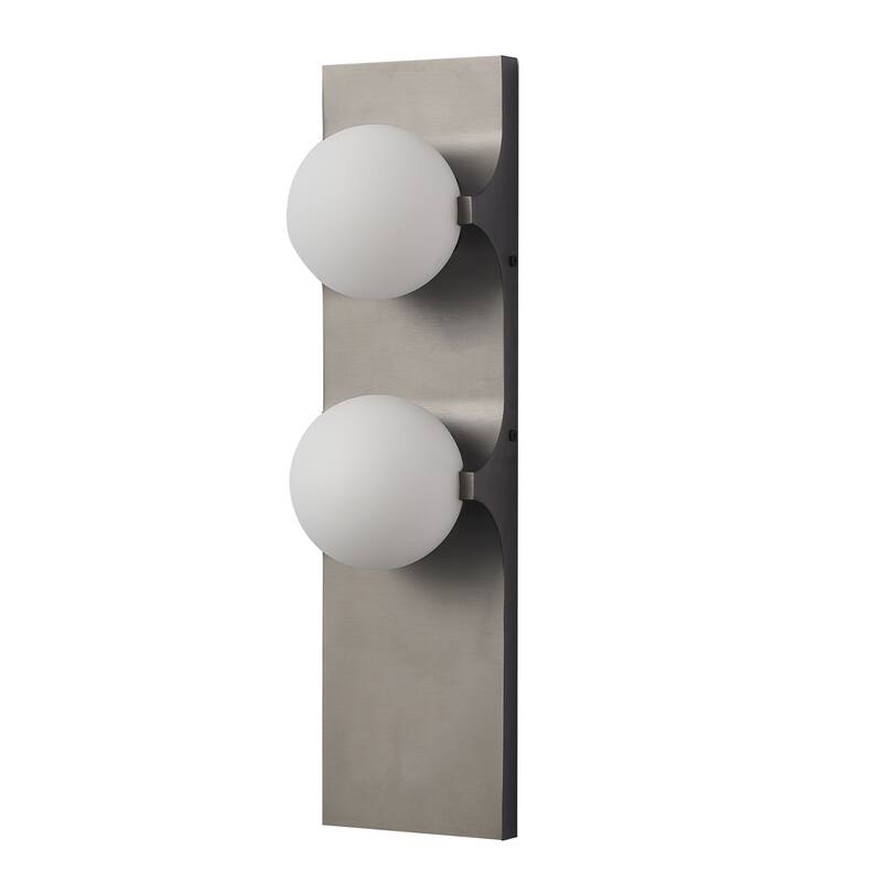 2-Light Black Wall Sconce With White Glass Shades