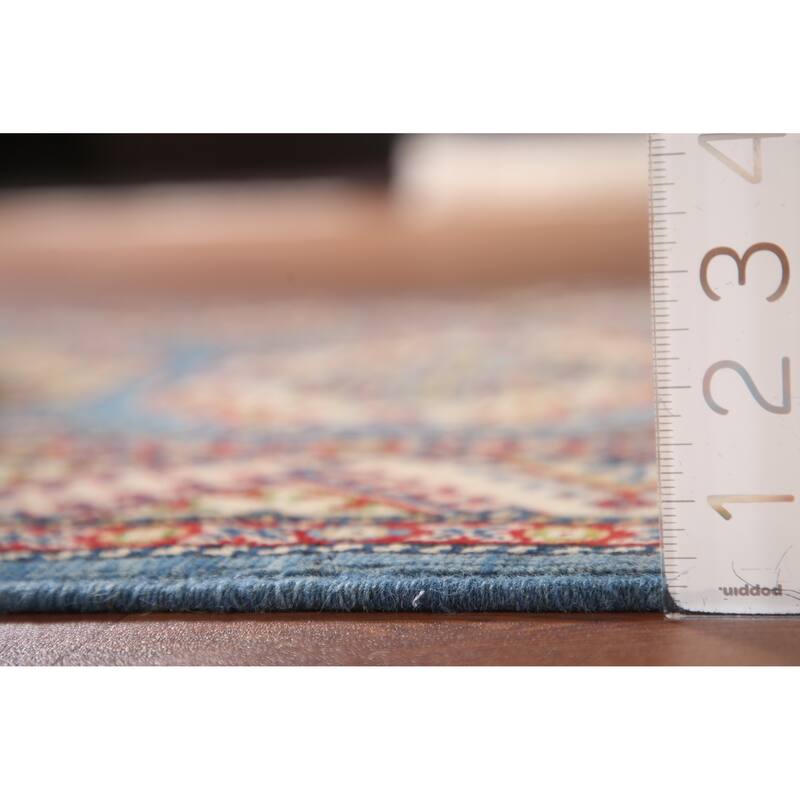 Blue Geometric Kazak Runner Rug Hand-Knotted Wool Carpet - 2'9" x 11'3"