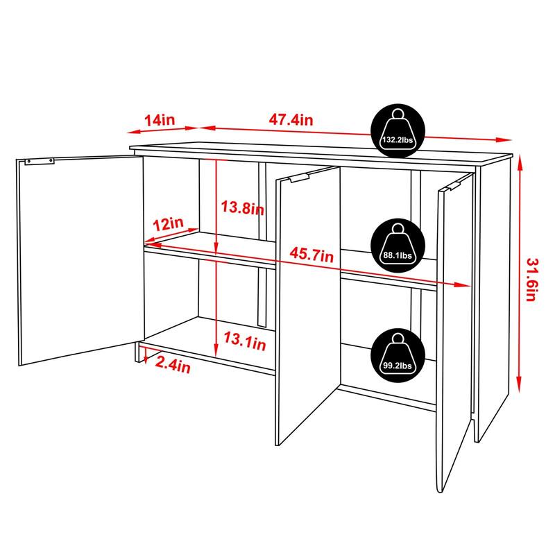 VEIKOUS Bamboo Buffet Sideboard Cabinet with Storage, Kitchen Storage Cabinet with Fluted Waveform Door