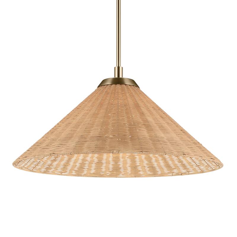 Kichler Lighting Bekah 24.25 Inch 1 Light Convertible Pendant with Opal Glass and Handwoven Rattan Shade in Champagne Bronze