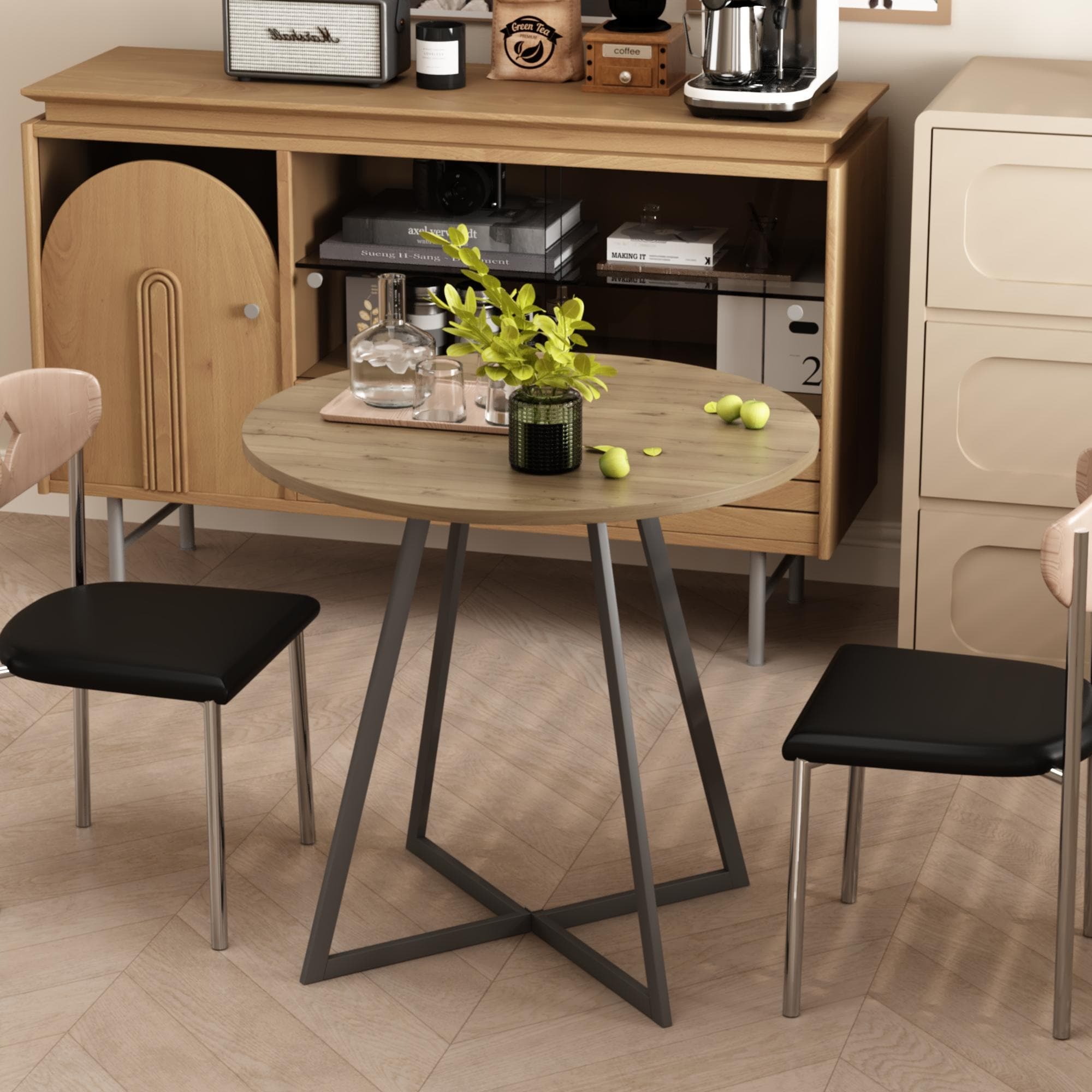 31.5 Inch Round Dining Table, Small Circle Kitchen Table With Metal Legs For 2-4 People,Modern Dining Room Table (Only Table)