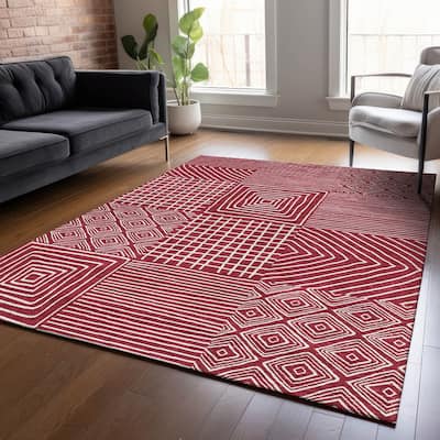 Machine Washable Indoor/ Outdoor Modern Mosaic Chantille Rug