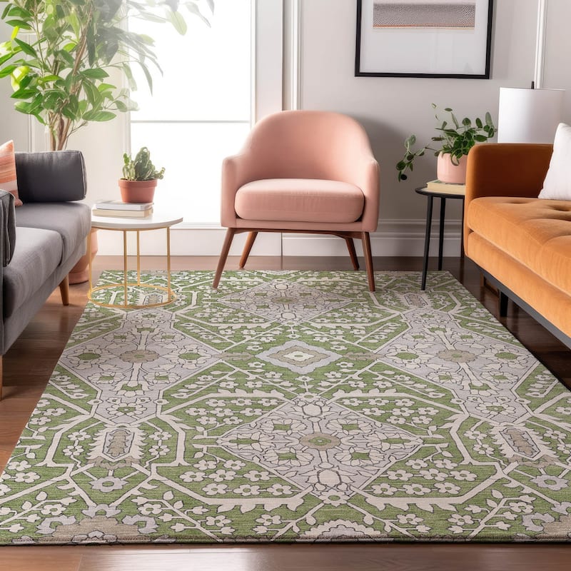 Premium Washable Super Soft Traditional Agra Mayfield Rug - Aloe - 9' x 12'